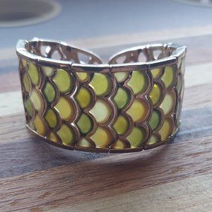 Medieval Dragon Scale Lucite Green Yellow Cream Gold Tone Targaryen Cuff